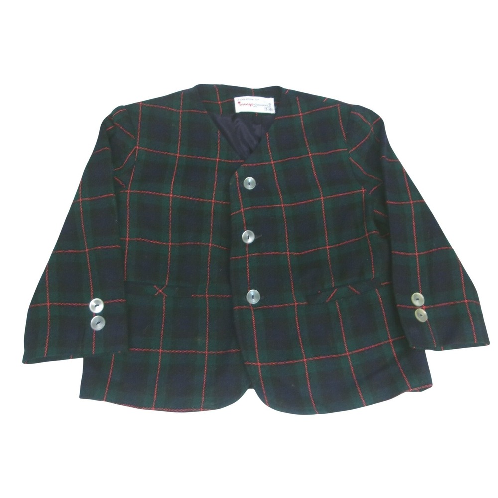 Vintage Imp 4T Boys Plaid Blazer Jacket Navy Green Red Wool Button Front Pockets